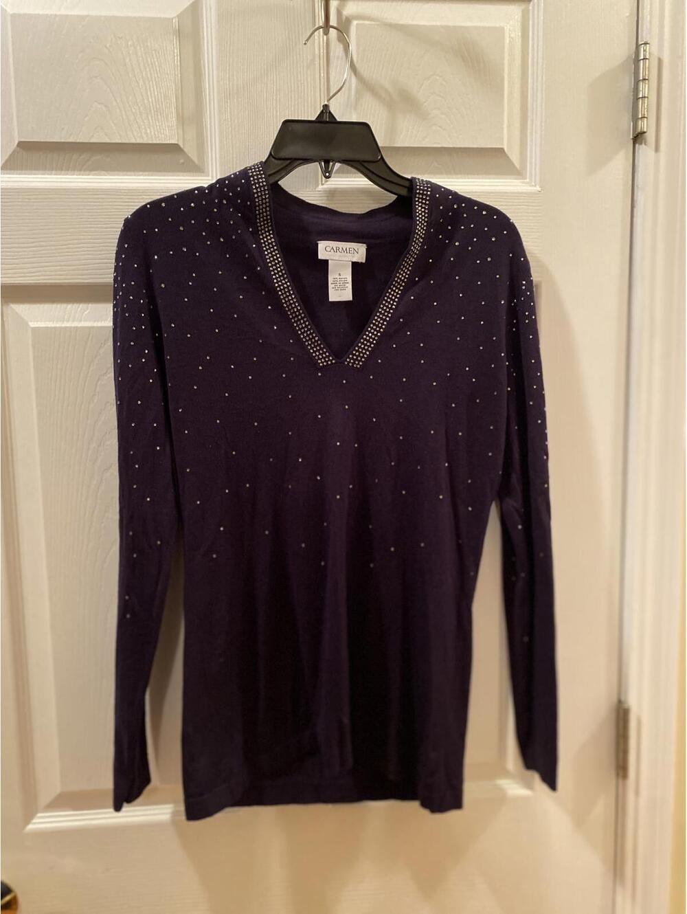 Carmen Women's Purple V-Neck Sweater with Studded Detail Size Small